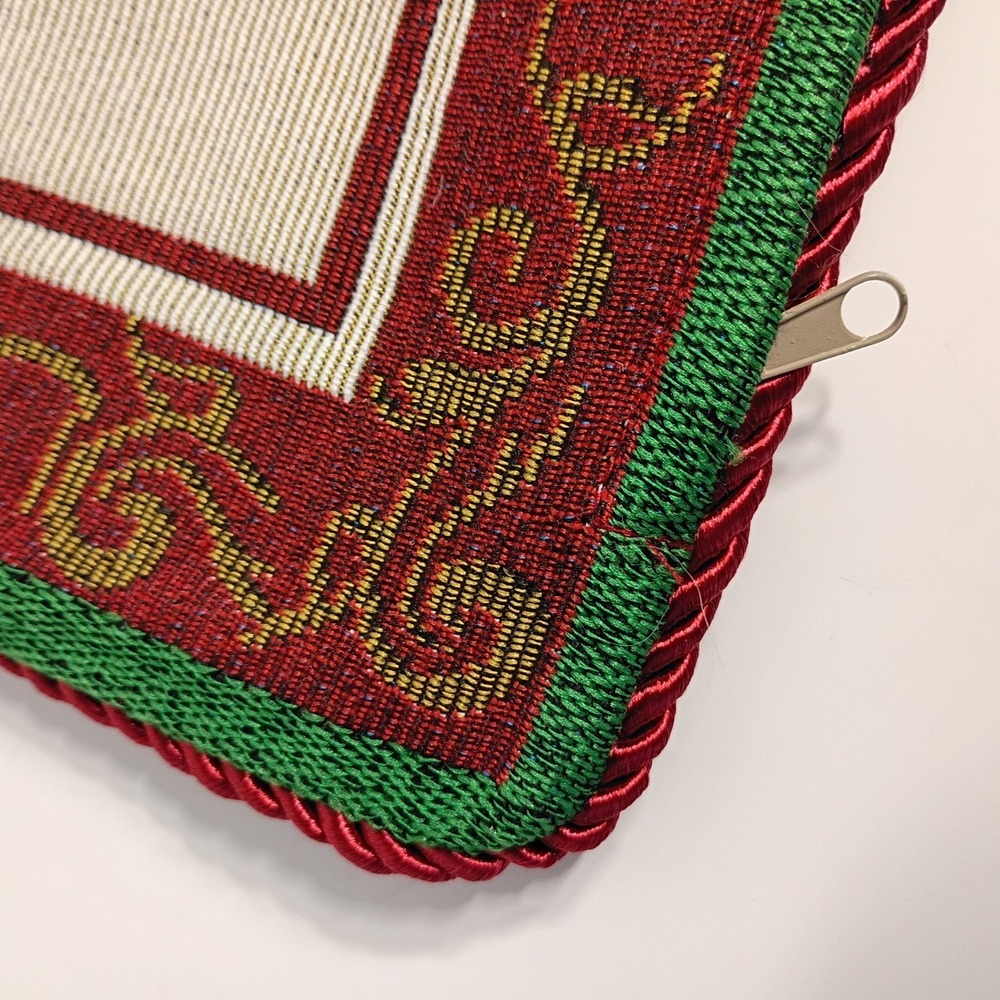 VTG Christmas Cardinal‎ With Poinsettias Tapestry Throw Pillow Cover Only 17" - Picture 3 of 7